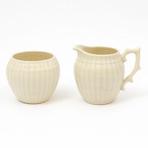 VTG Belleek Ireland Limpet Cream & Sugar Set Ribbed Ivory Tone Parian Porcelain